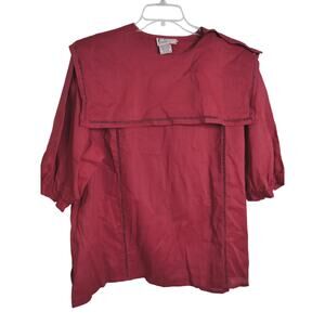 3563)CALI Div of Carry Back Red Linen Blend Sailor Cutout 3/4 Sleeve Top EU44